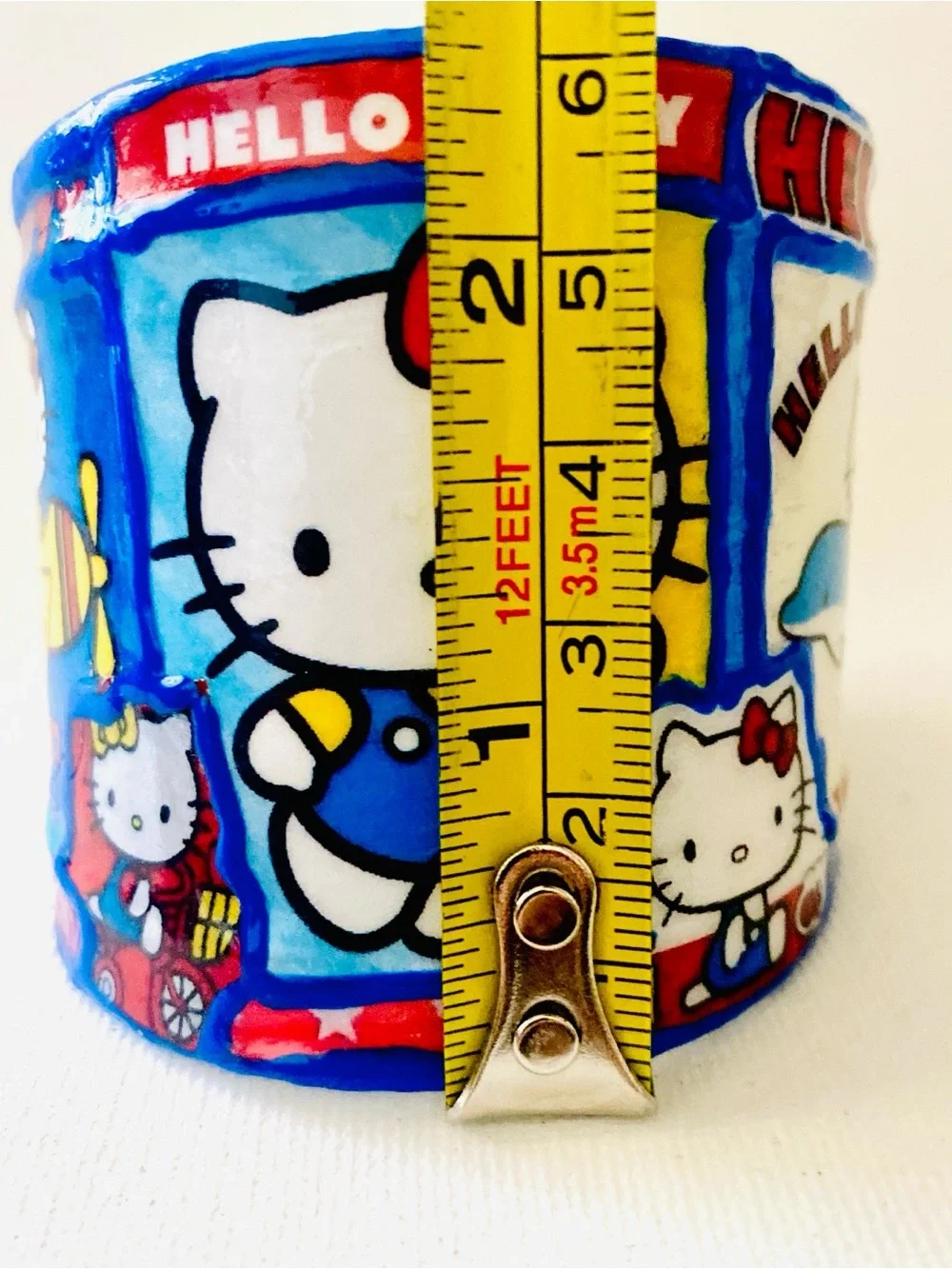 Hello Kitty Blue and Red Cuff Artisan Bracelet with Yellow Accents